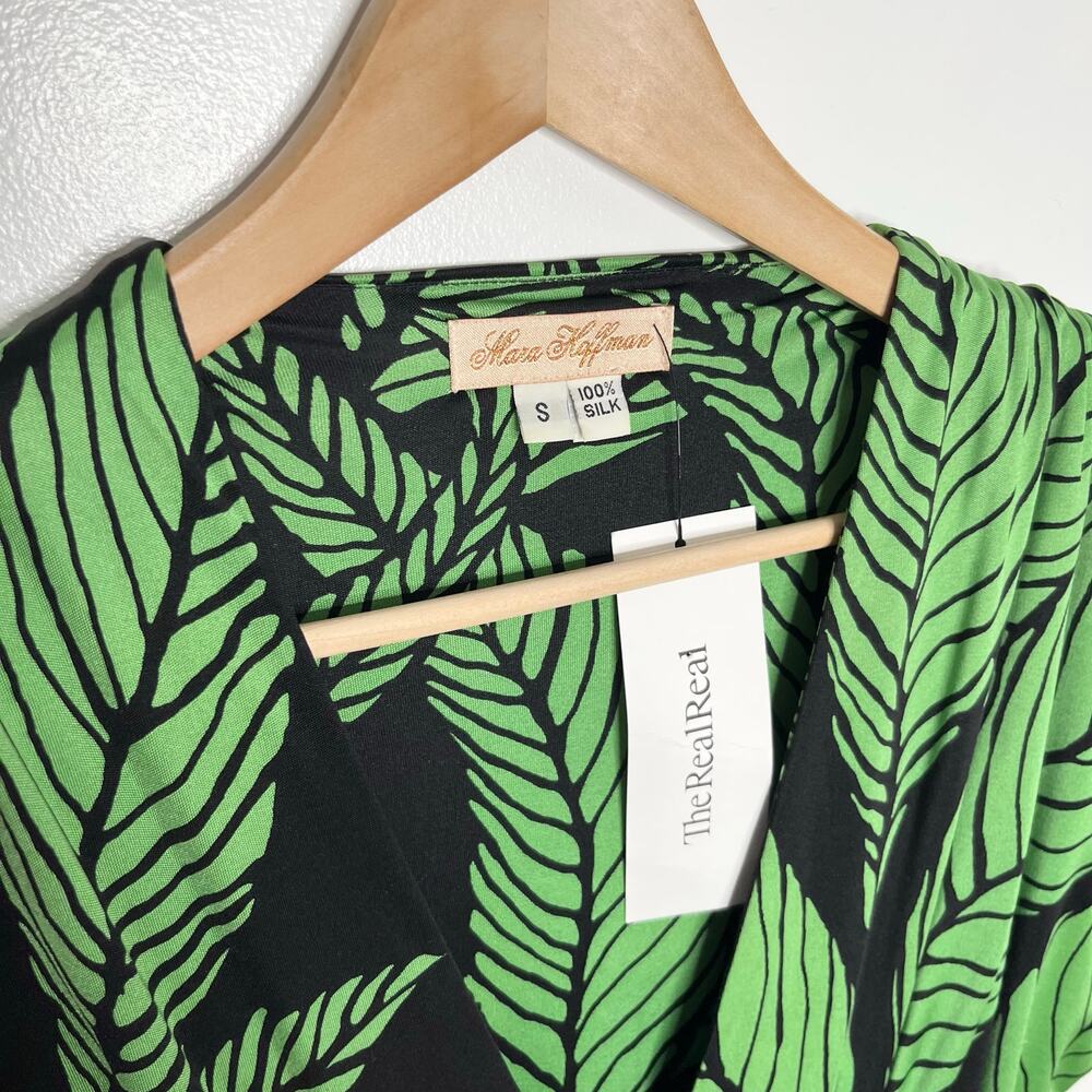 Mara Hoffman Womens 100% Silk Dress Small Black Green Tropical Leaf Print V Neck - Picture 4 of 9